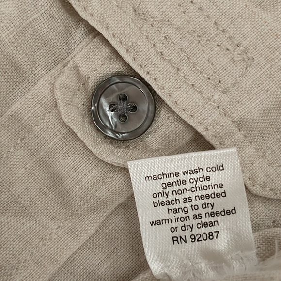 Natural 100% Linen Safari Style Shirt Saks Fifth Ave Neutral 43" Chest SeeMeasur - Picture 8 of 11